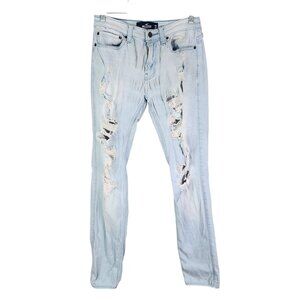 Mens Hollister Stacked Skinny Denim Blue Jeans Distressed Advance Stretch 29x30